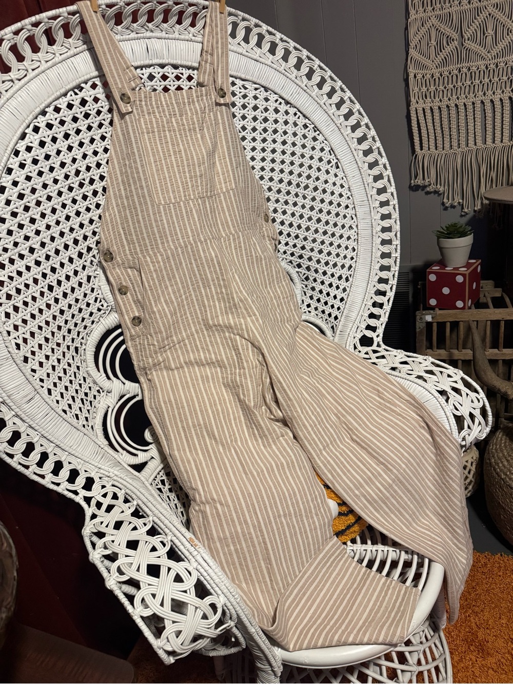 Wild Fable Beige Striped Cotton Overalls - Picture 5 of 11